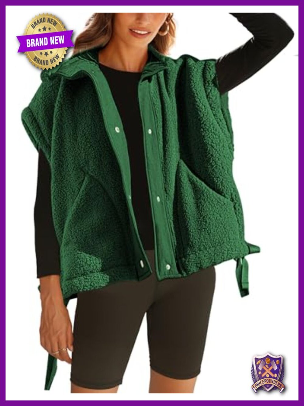 Womens Sherpa Fleece Vest Fuzzy Oversized Sleeveless Button Jacket